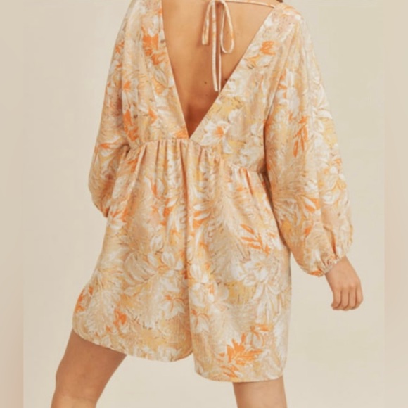 Peach Floral Print Oversized Romper Tie Back - Picture 2 of 2